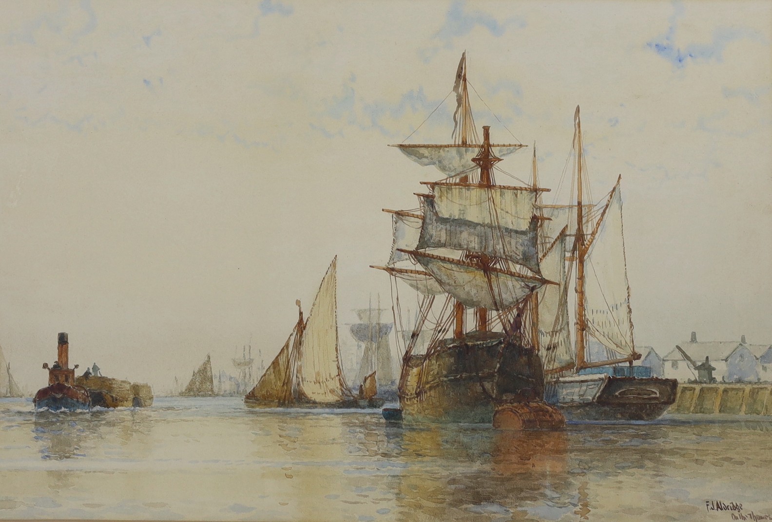 Frederick James Aldridge (1850-1933), watercolour, On The Thames, signed, 35 x 52cm.